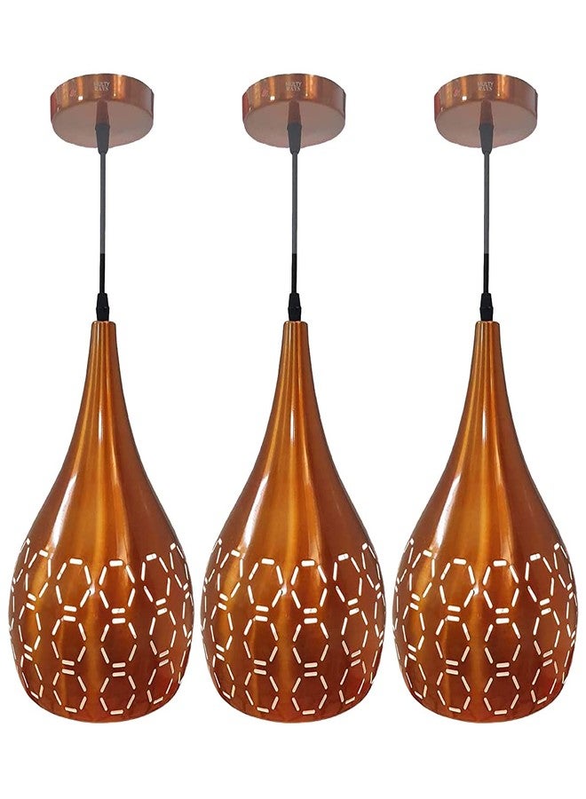 GreyWings Metal Cut Hanging Light Ceiling Pendant Lamp, Orange (Copper Color) Pack of 3 - Image 1